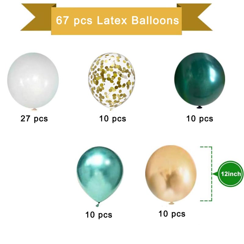 YMSZ Green and Gold Balloons, 67Pcs 12 inch Metallic Green Gold Confetti Balloon for Baby Shower, Tropical, Birthday, Jungle Sarfari Party Decorations - Image 2